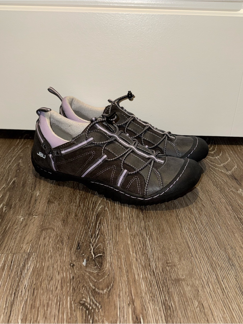 JBU Women's Gray with Light Purple Casual Slip-On Sneakers